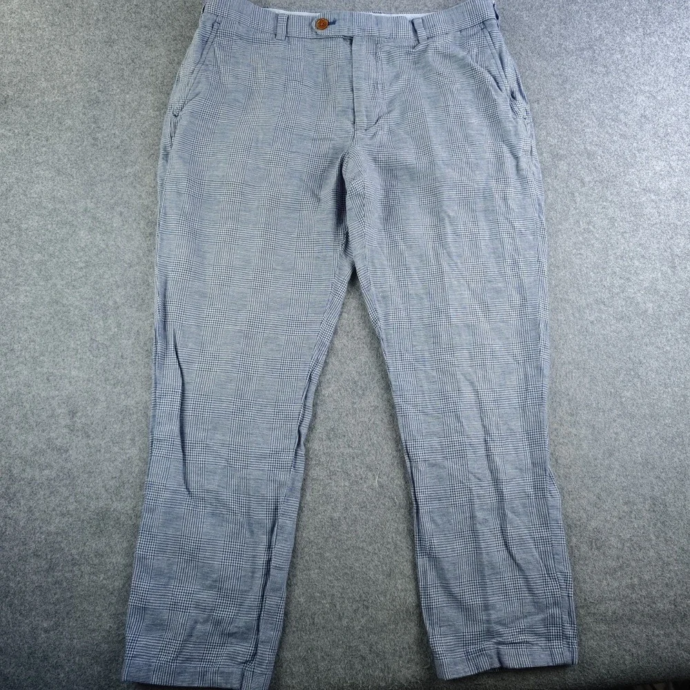 Brooks Brothers Dress Pants Mens 36x30 Milano Blue Houndstooth Linen Blend